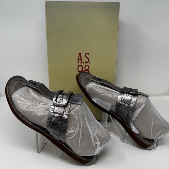 A.S.98 Italian Leather Sandals – Metallic Silver Buckle Thong – Rare - Picture 10 of 15